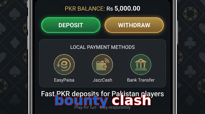 Deposit and withdrawal screen with PKR methods